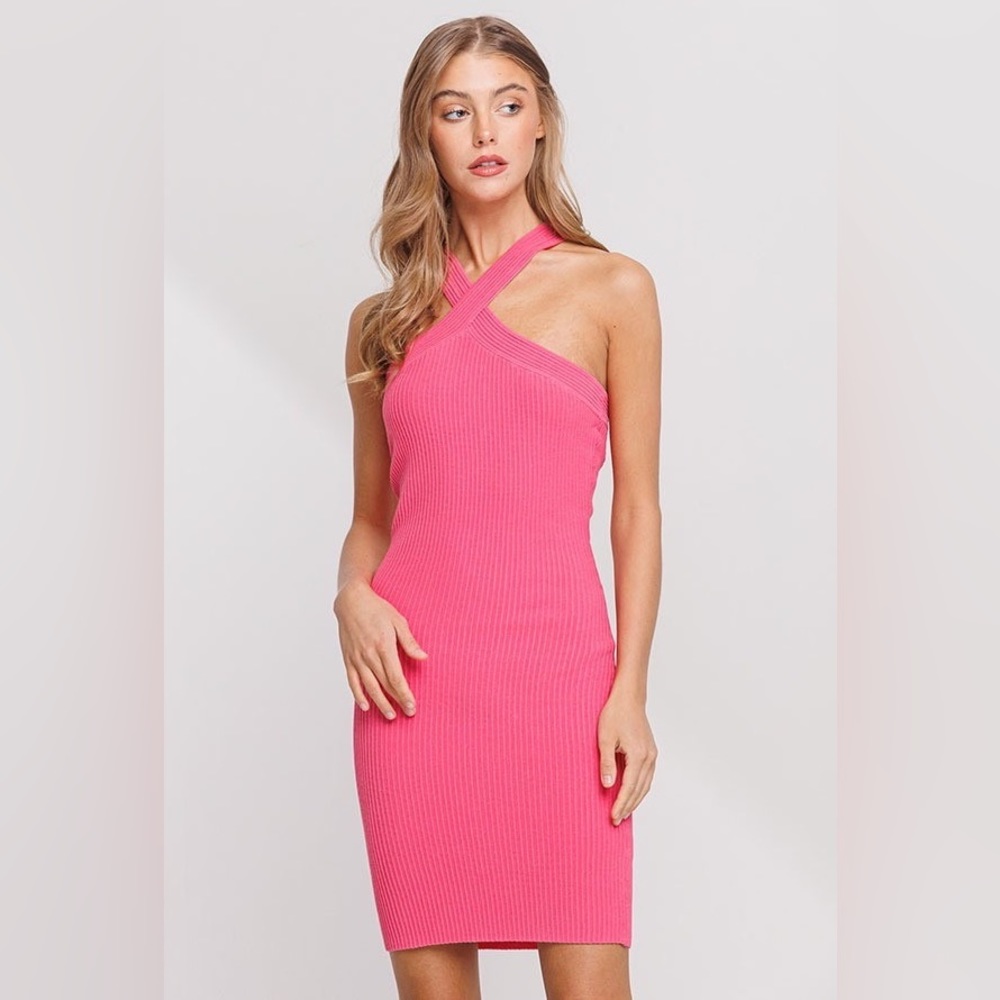 Pink Sweater Halter Mini Dress NWT